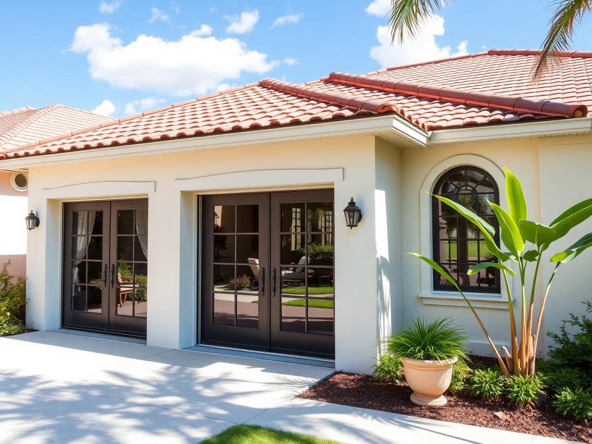 Converted garage living space with new doors on a Florida home