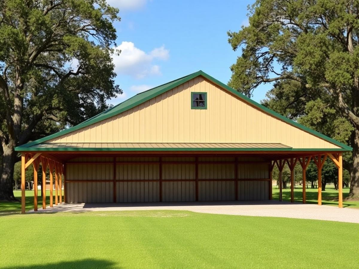 Post-frame pole barn with metal siding on a Florida property